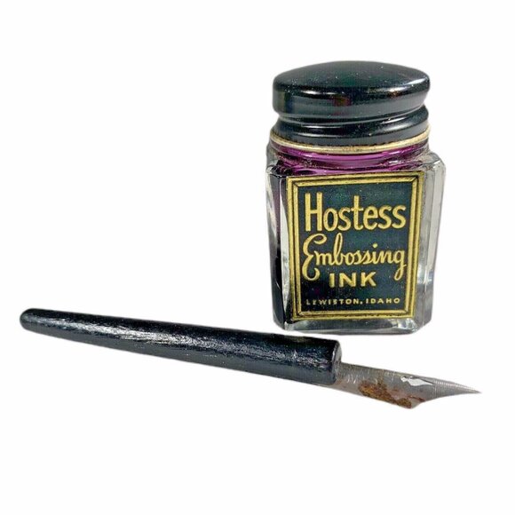 Vintage HOSTESS Embossing Set includes pen, ink & glittery embossing powder - Picture 6 of 7